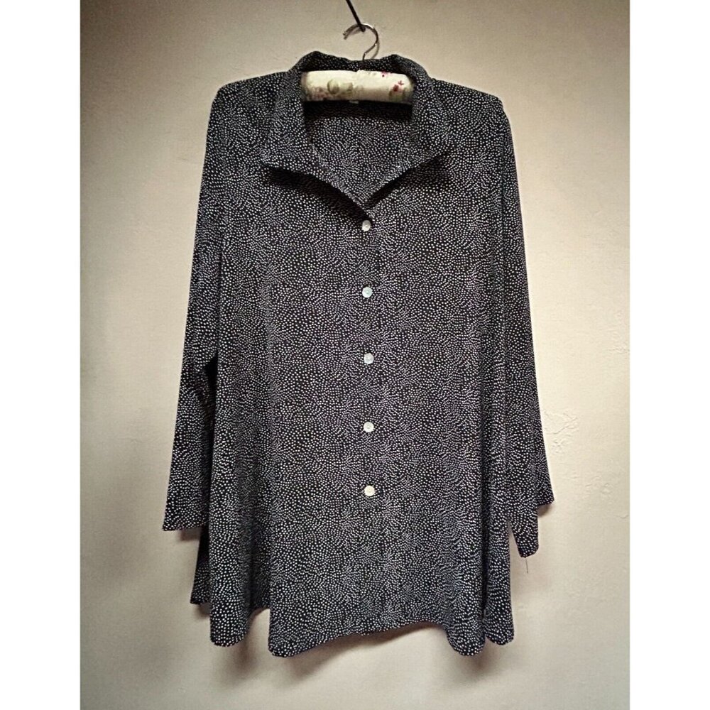 Christopher Calvin Black White Polka Dot Button Up Long Sleeve Shirt Plus Sz 1X